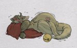 anthro blush blush_lines embarrassed green_body grin grinding horn hug hugging_object hugging_pillow humping lying male masturbation on_front permagrin pillow pillow_humping plushie seam_(sewing) simple_background smile solo white_background blushing_yokai asian_mythology east_asian_mythology japanese_mythology mythology tobias_weatherby animate_inanimate living_plushie yokai