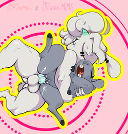 anthro balls duo eyes_closed female genitals gynomorph hug hugging_another intersex intersex/female larger_gynomorph larger_intersex open_mouth penetration penile penile_penetration penis penis_in_vagina size_difference smaller_female vaginal vaginal_penetration cyantmov momocat cyan_(cyantmov)