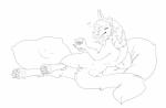 4_ears anthro container cup drinking_glass female glass glass_container glass_cup heart_symbol horn looking_at_viewer looking_back lounging lying multi_ear nude on_side pillow reclining seductive simple_background solo white_background wine_glass halbean guild_wars purna_whitewillow charr felid mammal absurd_res hi_res monochrome sketch