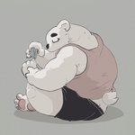 anthro bottomwear butt clothed clothing eyewear fur glasses kemono male nail_clipper nail_clipping overweight overweight_anthro overweight_male shirt shorts sitting solo tank_top topwear underwear white_body white_fur dumdum bear mammal polar_bear ursine 2020 hi_res