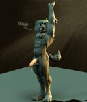 anthro blonde_hair erection genitals hair half-erect male morning_stretch morning_wood nude pecs penis solo tired rexwolf canid canine canis mammal wolf hi_res