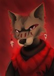 anthro beak bodypaint cheek_tuft clothed clothing ear_piercing eye_contact face_paint facial_markings facial_tuft female fluffy front_view fur glistening head_markings light looking_at_another looking_at_viewer looking_back markings pattern_clothing piercing pointy_ears realistic red_eyes scarf simple_background solo three-quarter_view tuft whisker_spots whiskers hyacinth1971 laika_aged_through_blood laika_(laika_aged_through_blood) canid canine canis coyote mammal 2025 bust_portrait colored digital_drawing_(artwork) digital_media_(artwork) hi_res lighting portrait shaded