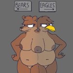 2_heads anthro beak breasts conjoined female female/female merging mismatched_nipples multi_head nipples non-mammal_nipples solo stuck_together wide_dicephalous theyton accipitrid accipitriform avian bear bird eagle mammal