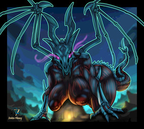 anthro areola big_breasts bone breasts female looking_at_viewer nipples nude skeleton skinless solo thick_thighs deltavinny mythology primal_rage necrosan dragon mythological_creature mythological_scalie scalie undead absurd_res hi_res