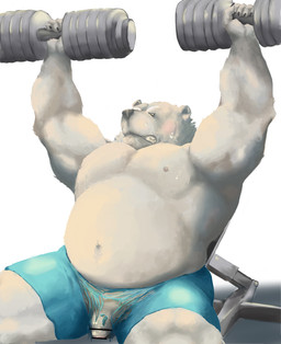 anthro belly bottomwear clothing exercise fur genitals kemono male moobs nipples overweight overweight_anthro overweight_male penis shorts solo white_body white_fur workout velcro74656 bear mammal polar_bear ursine 2017 hi_res