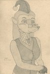 anthro breasts clothed clothing eyewear female glasses gloves hair handwear headgear headwear medium_breasts simple_background solo lobar irja gjonk mammal mustelid graphite_(artwork) hi_res monochrome traditional_media_(artwork)