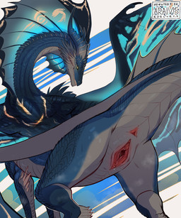 2_horns anus blue_body blue_horn blue_scales blue_tail blue_wings butt clenched_teeth clitoris countershade_scales countershade_torso countershading female female_feral feral genitals horn humanoid_genitalia humanoid_vulva long_neck looking_at_viewer looking_back looking_back_at_viewer membrane_(anatomy) membranous_wings presenting presenting_vulva pupils quadruped raised_tail rear_focus rear_view scales slit_pupils smile solo standing tail tail_anus teeth thick_tail urethra vulva wings yellow_eyes araivis-edelveys mythology dragon mythological_creature mythological_scalie scalie 2025 5:6 digital_media_(artwork) hi_res