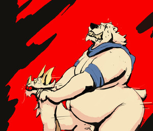 abstract_background anthro anthro_on_anthro anthro_penetrated anthro_penetrating anthro_penetrating_anthro ball_gag bared_teeth belly big_belly bodily_fluids cum cum_splatter drooling duo eyes_closed from_behind_position fur gag gagged genital_fluids male male/male male_penetrated male_penetrating male_penetrating_male moobs motion_lines obese obese_anthro obese_male overweight overweight_anthro overweight_male penetration red_gag saliva sex side_view size_difference smaller_penetrated teeth white_body white_fur wide_eyed chocolateandmilk bat bear mammal polar_bear ursine hi_res