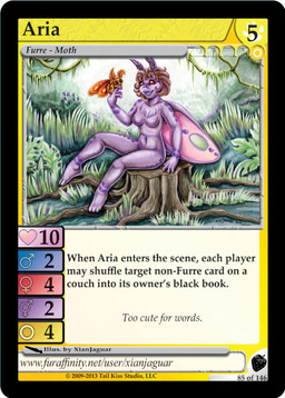 anthro card card_template female fern grass nude outside plant solo swamp text trading_card trading_card_game trading_card_template tree_stump vines water xianjaguar furoticon aria_(furoticon) arthropod insect lepidopteran moth english_text url