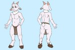 anthro blue_background bottomwear butt clothing cloven_hooves hooves horn loincloth male neck_tuft references simple_background solo tuft bluepredator bovid caprine goat mammal hi_res