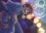 anthro brown_hair clothed clothing detailed_background fireworks hair male outside solo yu_chi_i morenatsu shun_(morenatsu) canid canine canis mammal wolf signature unavailable_at_source