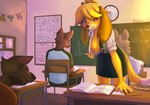 anthro bottomwear breast_play breasts clothed clothing erect_nipples exhibitionism female group lecture male male/female math nipples open_clothing open_shirt open_topwear puffy_nipples school school_uniform shirt skirt sleeping student teacher teacher_and_student tired topwear uniform unprofessional_behavior atehrea animal_crossing nintendo isabelle_(animal_crossing) canid canine canis domestic_dog mammal shih_tzu toy_dog