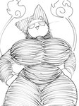 2_tails anthro bedroom_eyes big_breasts black_clothing breasts clothing eyelashes female fire flaming_tail hands_on_hips hands_on_legs hands_on_thighs huge_breasts looking_down low-angle_view multi_tail narrowed_eyes nun nun_habit nun_outfit religious_clothing seductive simple_background smug smug_expression smug_eyes smug_face smug_grin solo tail whiskers white_background white_body worm's-eye_view mochikirb asian_mythology east_asian_mythology japanese_mythology mythology mediri_(mochikirb) felid feline mammal spirit yokai 3:4 black_and_white greyscale guide_lines monochrome sketch