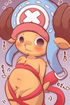 anthro antlers belly blush clothing gift_wrapped hat headgear headwear horn male navel nude ribbons slightly_chubby solo young urumin3939 one_piece tony_tony_chopper deer mammal new_world_deer reindeer 2:3 hi_res