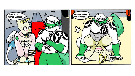 2_panel_comic anthro autograph bell bell_collar blush bottomwear character_signature clothing collar defeat_sex dominant dominant_male domino_mask ear_piercing ear_ring eyemask eyewear facial_piercing fighting_ring from_front_position halo hoodie male male/male mask mating_press muscular nose_piercing nose_ring piercing pinned pinned_arms pinned_to_ground questionable_consent ring_piercing septum_piercing septum_ring sex shorts speech_bubble sports_mask sportswear submissive tattoo text topwear wings wrestling wrestling_mask wrestling_outfit goodjobrammy_(artist) mythology diamondback_(goodjobrammy) shiloh_serafina_(shiloh_serafina) american_opossum angel dragon mammal marsupial mythological_creature mythological_scalie scalie 16:9 absurd_res comic english_text hi_res widescreen