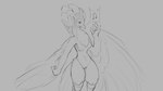 16:9 2019 4_fingers anthro avian beak bird breasts digital_drawing_(artwork) digital_media_(artwork) feathers female fingers genitals grey_background monochrome musical_note nipples non-mammal_breasts pussy simple_background sketch smile solo standing watsup widescreen wings