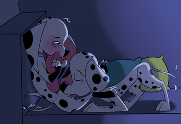 black_nose blush bodily_fluids collar cunnilingus duo female feral feral_on_feral fur furniture genital_fluids heart_eyes heart_symbol male male/female oral pillow sex sofa spots tongue tongue_out vaginal vaginal_fluids white_body white_fur seisai1751 101_dalmatian_street 101_dalmatians disney dolly_(101_dalmatians) dylan_(101_dalmatians) canid canine canis dalmatian domestic_dog mammal absurd_res hi_res