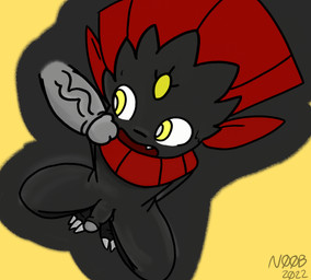 alternate_color anthro black_body black_penis bodily_fluids crouching disembodied_penis duo genitals hands_behind_back high-angle_view male male/male open_mouth penis penis_on_face penis_on_head penis_size_difference perspective spread_legs spreading surprised sweat impybunny nintendo pokemon generation_4_pokemon pokemon_(species) weavile hi_res
