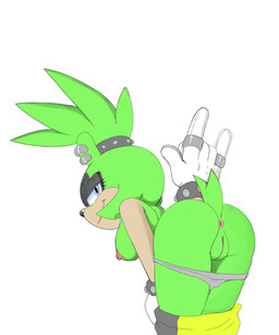 5_fingers anthro anus areola barbell_piercing bent_over biped black_bottomwear black_bracelet black_clothing black_nose black_pants bottomwear bottomwear_down bracelet breasts butt clothed clothing devil_horns_(gesture) ear_piercing ear_ring female female_anthro fingers genitals gesture gloves green_body green_bottomwear green_clothing green_ears green_hair green_pants green_skin green_tail hair half-closed_eyes hand_gesture handwear jewelry looking_at_viewer looking_back looking_back_at_viewer multicolored_bottomwear multicolored_clothing narrowed_eyes nipple_barbell nipple_piercing nipples panties panties_down pants pants_down partially_clothed piercing ponytail presenting presenting_anus presenting_hindquarters presenting_vulva purple_clothing purple_panties purple_underwear ring_piercing simple_background smile solo studded_bracelet studded_jewelry studs tail three-quarter_view two_tone_bottomwear two_tone_clothing two_tone_pants underwear underwear_down vulva white_background white_clothing white_gloves white_handwear neo_x6 idw_publishing sega sonic_the_hedgehog_(comics) sonic_the_hedgehog_(idw) sonic_the_hedgehog_(series) surge_the_tenrec afrosoricid mammal tenrec 2021 digital_media_(artwork) hi_res