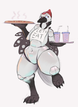 ambiguous_gender anthro avian_feet beak beverage black_body black_feathers blue_eyes claws container feathers featureless_crotch feet food grey_body holding_object looking_at_viewer machine male navel pizza red_body red_eyes simple_background solo standing steam tail tail_feathers text thick_thighs toes white_background white_body white_feathers wide_hips wings dragomor five_nights_at_freddy's scottgames layvan android animatronic avian bird chicken galliform phasianid picid robot woodpecker 2025 digital_media_(artwork) english_text hi_res