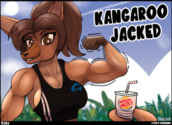 anthro australia australian biceps big_breasts breasts brown_body brown_eyes brown_fur clothing collarbone container crop_top cup deltoids eyelashes female fist flexing flexing_bicep fur hair hungry_jacks logo logo_on_clothing long_ears long_eyelashes looking_at_viewer midriff muscular muscular_anthro muscular_female ponytail raised_tail shirt sky smile smiling_at_viewer solo sydney_opera_house tail tank_top text topwear triceps cosmonaut ruby_(comfycreations) kangaroo macropod mammal marsupial hi_res signature story story_in_description