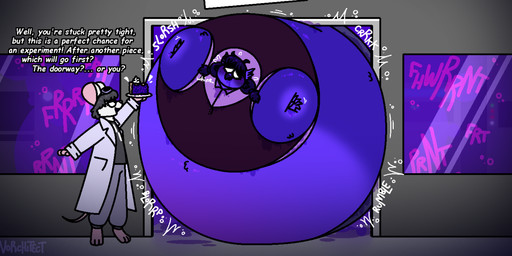 ambiguous_gender anthro belly big_belly blueberry_inflation blueberry_pie body_inflation close_to_bursting creaking duo fart fart_cloud food huge_belly hyper hyper_belly hyper_inflation immobile implied_popping inflation onomatopoeia pastry pie purple_fart_cloud purple_text rumbling slosh sound_effects spherical_inflation text whining white_text vorchitect avian bird mammal murid murine rat rodent 2026 artist_name comic_sans hi_res