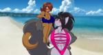 abs anthro beach big_breasts bikini blush breasts clothing duo female huge_breasts muscular muscular_female seaside swimwear two-piece_swimsuit mastergodai elexis_(mramp) mrs._amp_(mramp) shaze shazetta canid canine canis domestic_dog mammal mustelid musteline true_musteline weasel absurd_res hi_res