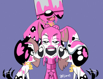 black_ears black_nose black_spots bucket_on_head collar feral floppy_ears fur gold_(metal) gold_collar group heterochromatic_ears male metal_collar paint paint_bucket pants_(marking) pink_inner_ear pink_paint spots tail tail_motion tailwag toony trio white_body white_fur white_spots rex100 101_dalmatian_street 101_dalmatians disney dimitri_1_(101_dalmatians) dimitri_2_(101_dalmatians) dimitri_3_(101_dalmatians) dimitri_trio_(101_dalmatians) dylan_(101_dalmatians) canid canine canis dalmatian domestic_dog mammal hi_res