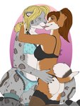 anthro blonde_hair bra breasts brown_body brown_fur butt cleavage clothed clothing countershading duo eyes_closed fangs female female/female french_kissing fur grey_body grey_fur grey_nose hair intimate kissing kneeling legwear lingerie long_hair looking_at_another multicolored_body multicolored_fur panties red_hair romantic romantic_couple smile stockings teeth thong tongue tongue_out two_tone_body two_tone_fur underwear white_body white_fur novalynxa dhlawrence1985 alex_abrahams krista_van_hoorn beagle canid canine canis domestic_dog felid hunting_dog leopard mammal pantherine scent_hound snow_leopard 2020 3:4 digital_media_(artwork) hi_res