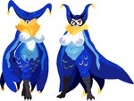 2024 anthro areola avian_feet beak big_breasts biped bird_wyvern black_beak blue_body blue_feathers breasts capcom digital_media_(artwork) dorans_flea duo feathers female female_anthro full-length_portrait genitals looking_at_viewer malfestio monster_hunter multicolored_body multicolored_feathers navel portrait pussy red_eyes standing thick_thighs white_body white_feathers wide_hips winged_arms wings yellow_body yellow_feathers