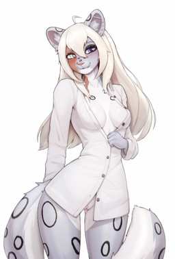 anthro biped bite biting_lip biting_own_lip bodily_fluids bottomless breasts clothed clothing dripping ear_piercing ear_ring female female_anthro genital_fluids genitals humanoid_genitalia humanoid_vulva inner_ear_fluff looking_at_viewer medium_breasts partially_clothed piercing ring_piercing self_bite shirt solo standing topwear tuft unbuttoned_shirt unbuttoning vaginal_fluid_drip vaginal_fluids vulva yorzis freckles_(nukepone) felid mammal panthera pantherine snow_leopard digital_media_(artwork) hi_res portrait three-quarter_portrait