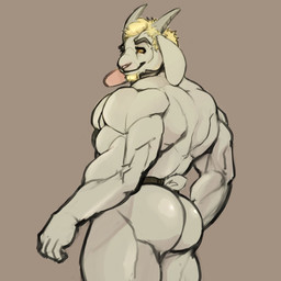 2_horns anthro back_muscles beard biceps big_muscles biped blonde_beard blonde_facial_hair blonde_hair butt closed_smile clothed clothed_anthro clothed_male clothing deltoids eyebrows facial_hair fingers fur hair horn humanoid_hands looking_at_viewer looking_back looking_back_at_viewer male male_anthro monotone_background mouth_closed muscular muscular_anthro muscular_male pink_inner_ear short_tail simple_background smile smiling_at_viewer solo standing tail three-quarter_view topless topless_anthro topless_male triceps underwear underwear_only unsigned white_body white_fur white_horn yellow_eyes oldshep bovid caprine goat mammal 1:1 2019 digital_media_(artwork) portrait three-quarter_portrait
