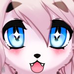 black_nose blue_eyes blush cute_fangs fangs female fur hair looking_at_viewer open_mouth pink_body pink_fur pink_hair solo teeth sukendo neu_(sukendo) canid canine fennec_fox fox mammal true_fox 1:1 headshot_portrait hi_res icon portrait