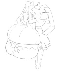 anthro big_breasts breasts cleavage cleavage_overflow clothed clothing ears_back ears_down eyelashes female glistening glistening_eyes huge_breasts hyper hyper_breasts loli long_ears oppai_loli pivoted_ears pupils simple_background solo white_background young young_anthro trashybag sega sonic_the_hedgehog_(series) cream_the_rabbit lagomorph leporid mammal rabbit monochrome sketch