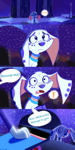 collar dialogue female feral heart_symbol male tail text toony cadpig101 101_dalmatian_street 101_dalmatians disney dolly_(101_dalmatians) hansel_(101_dalmatians) canid canine canis dalmatian domestic_dog husky mammal nordic_sled_dog spitz absurd_res comic english_text hi_res long_image tall_image