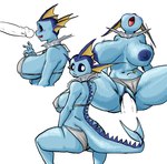 anthro areola big_breasts big_butt big_penis blue_areola blue_body blue_eyes blue_nipples blue_pussy blue_sclera blush blush_lines breasts butt clothed clothing clothing_aside crouching disembodied_penis ear_fins female fin fish_tail genitals grey_clothing grey_swimwear huge_breasts looking_at_viewer looking_back looking_back_at_viewer male male/female navel nipples open_mouth penetration penis pussy rear_view sex simple_background solo swimwear swimwear_aside thick_thighs tongue tongue_out topless vaginal vaginal_penetration white_background wide_hips junker_draws nintendo pokemon eeveelution generation_1_pokemon pokemon_(species) vaporeon hi_res multiple_images