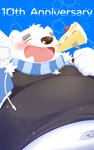 anthro belly blush cake clothing dessert food fur humanoid_hands kemono male navel overweight overweight_anthro overweight_male scarf shirt solo topwear white_body white_fur udontarai utau shirane_kan bear mammal polar_bear ursine 2020 5:8 absurd_res hi_res