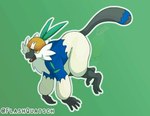 5_fingers 5_toes ambiguous_gender armor fangs feet fingers fur green_background headgear helmet multicolored_body multicolored_fur orange_eyes simple_background solo tail teeth toes flashquatsch nintendo pokemon generation_7_pokemon passimian pokemon_(species) shiny_pokemon