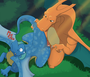 anal anal_penetration blue_body blue_scales bodily_fluids claws duo facial_horn feral green_eyes high-angle_view horn male male/male male_penetrated male_penetrating male_penetrating_male membrane_(anatomy) membranous_wings nose_horn orange_body orange_scales penetration penile penile_penetration penis_in_ass scales sex sweat sweatdrop tail wide_eyed wings mcfan mythology nintendo pokemon charizard dragon generation_1_pokemon mythological_creature mythological_scalie pokemon_(species) scalie hi_res