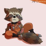 anthro bite biting_lip blush bodily_fluids clothed clothing crotchless_clothing cum cum_drip dripping genital_fluids genitals leaking_precum male masturbation penis precum solo uniform diam_snow guardians_of_the_galaxy marvel rocket_raccoon mammal procyonid raccoon 1:1