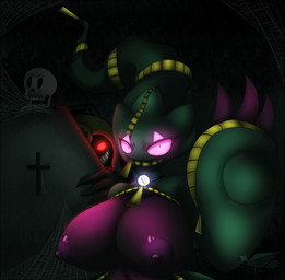 alternate_species ambiguous_gender areola arthropod_webbing big_breasts black_background bone breasts claws clothed clothing coffin cross female glowing grave group huge_breasts humanoidized looking_at_viewer nipples not_furry pokemorph purple_body purple_eyes purple_nipples purple_skin red_eyes sharp_teeth simple_background skeleton skull smile teeth topless zipper latiar nintendo pokemon undertale undertale_(series) catherine_(igph) papyrus_(undertale) tabitha_(igph) cofagrigus generation_5_pokemon generation_6_pokemon humanoid mega_banette mega_evolution monster pokemon_(species) undead 2015 crossover hi_res