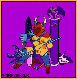 anthro armor axe barefoot biped bone bracers column crescent_moon duo ear_piercing erection facial_piercing feet female genitals hair holding_axe holding_object hooves horn horn_jewelry horn_ring jewelry male moon nipple_piercing nipples nose_piercing nose_ring pauldron penis piercing purple_background ring_(jewelry) ring_piercing simple_background sitting skull spade_tail tail vulva window kinkykikker european_mythology greek_mythology mythology bovid bovine imp mammal minotaur adversarial_noise