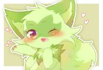 blush daww fur green_body green_fur kemono open_mouth open_smile outline semi-anthro smile solo white_outline deaic nintendo pokemon felid feline generation_9_pokemon mammal pokemon_(species) sprigatito 2022