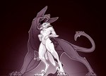 4_fingers 4_toes 5_toes ambiguous_gender anthro blue_eyes claws duo facial_piercing feathers feet feral fingers hair holding_other imminent_vore male nervous nose_piercing nose_ring nude open_mouth piercing ring_piercing simple_background tail toes vore yellow_eyes dem0npaws avian bird canid canine hybrid mammal hi_res
