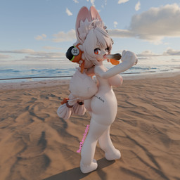 accessory anthro beach big_breasts body_writing breasts butt cocksicle female food fur hair hair_accessory looking_at_viewer nude one_eye_closed oral outside pink_body pink_fur pink_hair popsicle public public_nudity sand solo walking water wink winking_at_viewer burtrevolution mihoyo zenless_zone_zero zhao_(zenless_zone_zero) lagomorph leporid mammal rabbit thiren 1:1 3d_(artwork) absurd_res blender_(artwork) digital_media_(artwork) hi_res