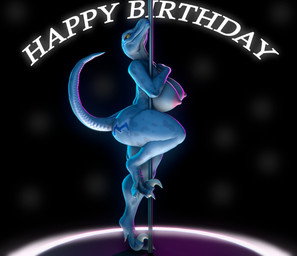 3_toes anthro big_breasts black_background blue_body blue_lips blue_scales breasts claws dancing digitigrade feet female happy_birthday lips looking_at_viewer nipples non-mammal_breasts non-mammal_nipples nude nude_anthro nude_female pink_nipples pole pole_dancing pupils scales sickle_claw simple_background slit_pupils solo stripper_pole tail text thick_thighs toe_claws toes yellow_eyes zelyonka psychojohn2_(modeler) jurassic_park jurassic_world universal_studios blue_(jurassic_world) dinosaur dromaeosaurid prehistoric_species reptile saurischian scalie theropod velociraptor 3d_(artwork) digital_media_(artwork) english_text full-length_portrait hi_res portrait source_filmmaker_(artwork)