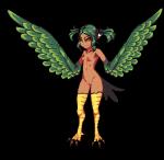 accessory breasts brown_eyes claws feathered_wings feathers feet female genitals green_body green_feathers green_hair hair hair_accessory hairband nipples pussy simple_background small_breasts solo talons tan_body tan_skin toes transparent_background wings s-purple breeding_season european_mythology greek_mythology mythology avian harpy humanoid mythological_avian mythological_creature aliasing alpha_channel digital_media_(artwork) pixel_(artwork)