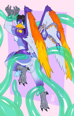 5_fingers anthro anus backsack balls beak biped black_hair claws fingers genitals hair male nipples non-mammal_nipples penis perineum restrained solo tentacles wings yukein european_mythology greek_mythology mythology avian mythological_avian mythological_bird mythological_creature mythological_firebird phoenix absurd_res hi_res