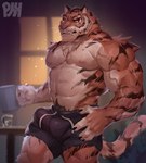 absurd_res anthro big_bulge biped bulge claws clothing detailed_bulge epic_games erection erection_under_clothing felid fortnite fur genital_outline hi_res male male_anthro mammal mug muscular muscular_anthro muscular_male nipples oscar_(fortnite) pantherine pecs penis_outline physen solo tail tiger vein veiny_muscles