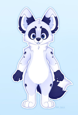 4_toes 5_fingers ambiguous_gender anthro big_ears biped blue_body blue_eyes blue_fur blue_nose facial_markings feet fingers forehead_markings front_view fur gloves_(marking) gradient_background head_markings head_tuft leg_markings looking_at_viewer markings neck_tuft open_mouth open_smile outline simple_background smile socks_(marking) solo standing toes tuft two_tone_tail white_body white_fur white_outline mr.jazz jazz_(mr.jazz) canid canine fox mammal 2026 digital_drawing_(artwork) digital_media_(artwork) full-length_portrait hi_res portrait female_(lore)
